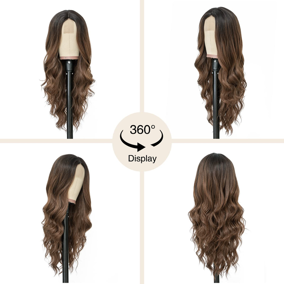 NAYOO 26 Inch Long Wavy Black Wig for Women, Middle Part Natural Looking Synthetic Wig, Heat Resistant Fiber Soft & Lightweight, Realistic Scalp Long Curly Wig for Daily Wear Party Cosplay