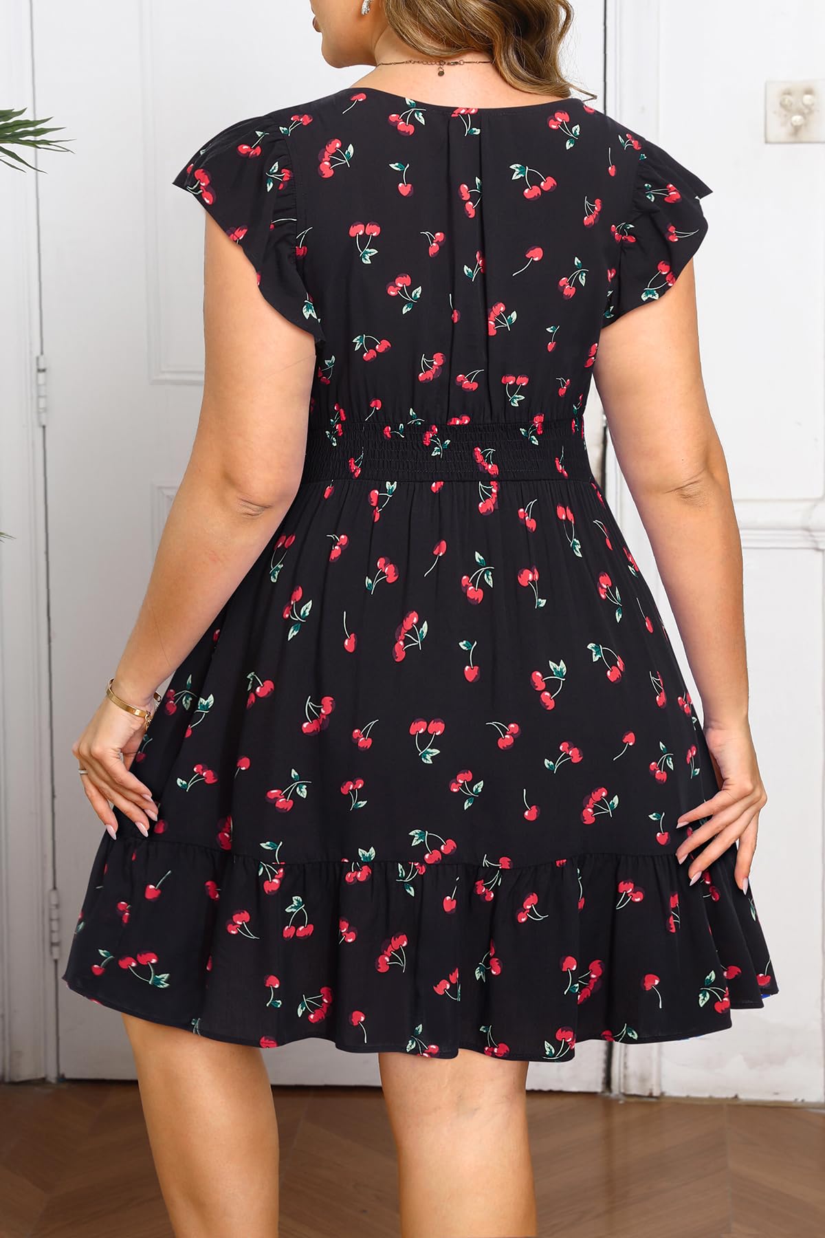 Talisea Womens Plus Size V Neck Ruffle Sleeve Flowy Summer Dress