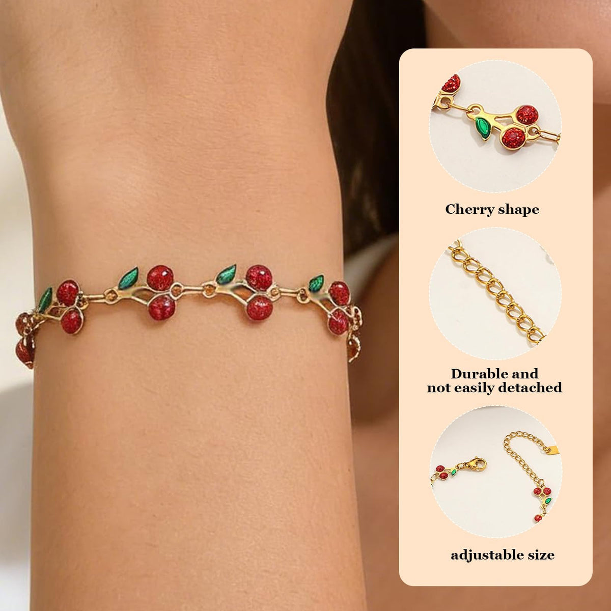 Long tiantian Cherry Bracelet for Women Cherry Dress Outfits Accessories Charm Bracelets Stack Cherry Gifts Cute Stuff Red Spring Accessories