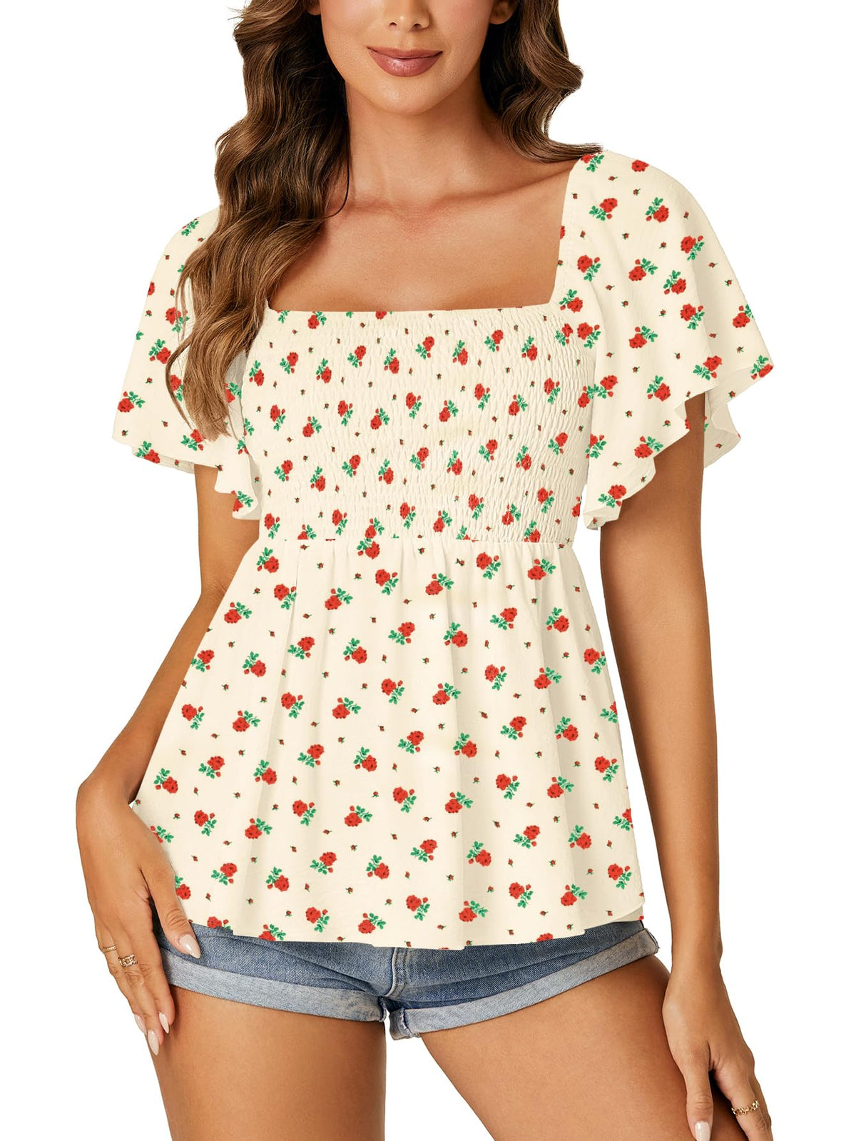 LYANER Women's Square Neck Cute Peplum Top