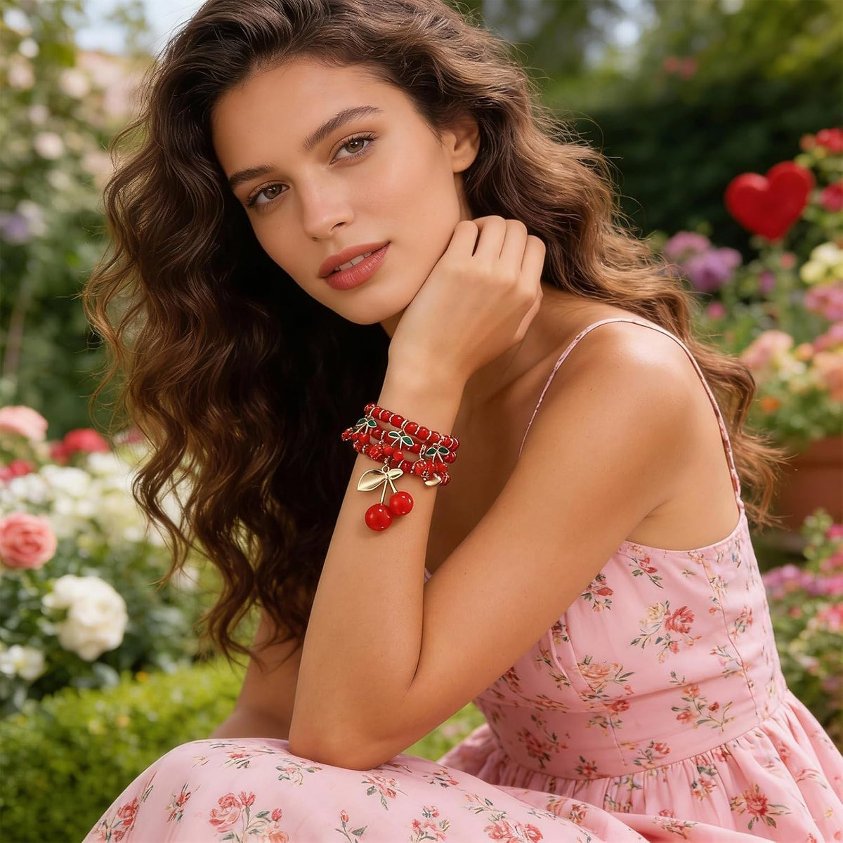 Long tiantian Cherry Bracelet for Women Cherry Dress Outfits Accessories Charm Bracelets Stack Cherry Gifts Cute Stuff Red Spring Accessories