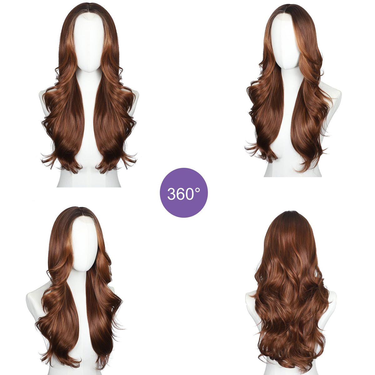 Brown Wigs for Women 26 Inch Middle Part Wavy Synthetic Wig