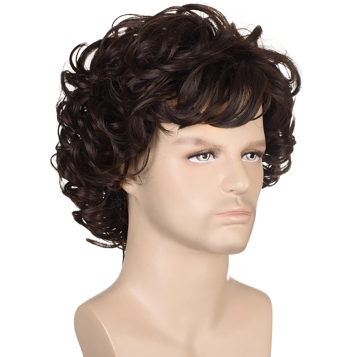 70s Disco Black Jerry Curl Wig with Glasses Mustache Necklace for Men