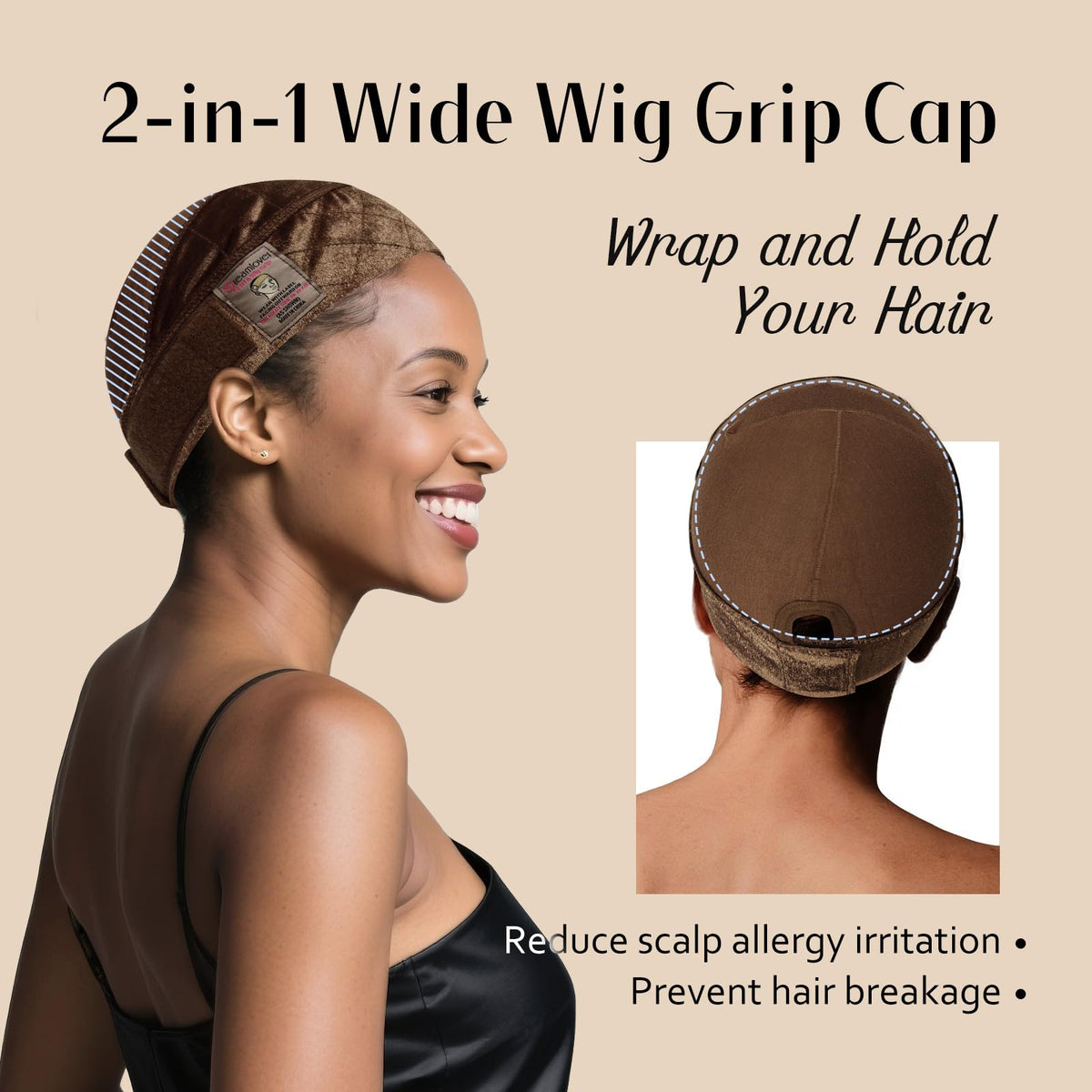 Dreamlover Wig Grip Cap,2-in-1 Wig Cap with Grip Band, Nude, 1 PCS