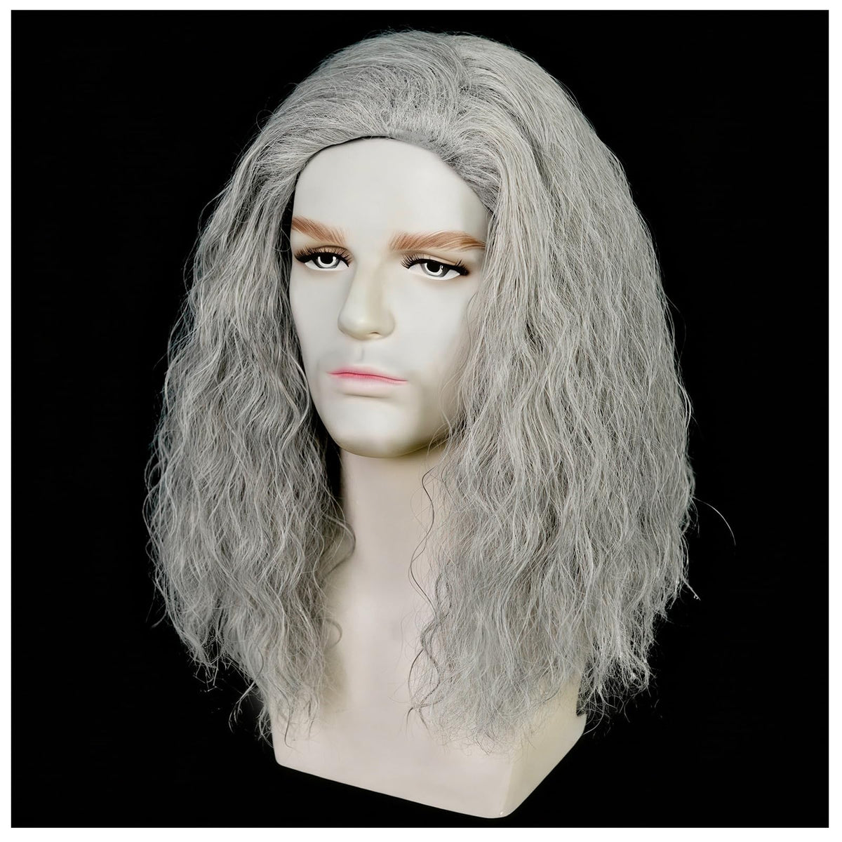 Mens Brown Wig Shoulder Length Brown Curly Male Wig