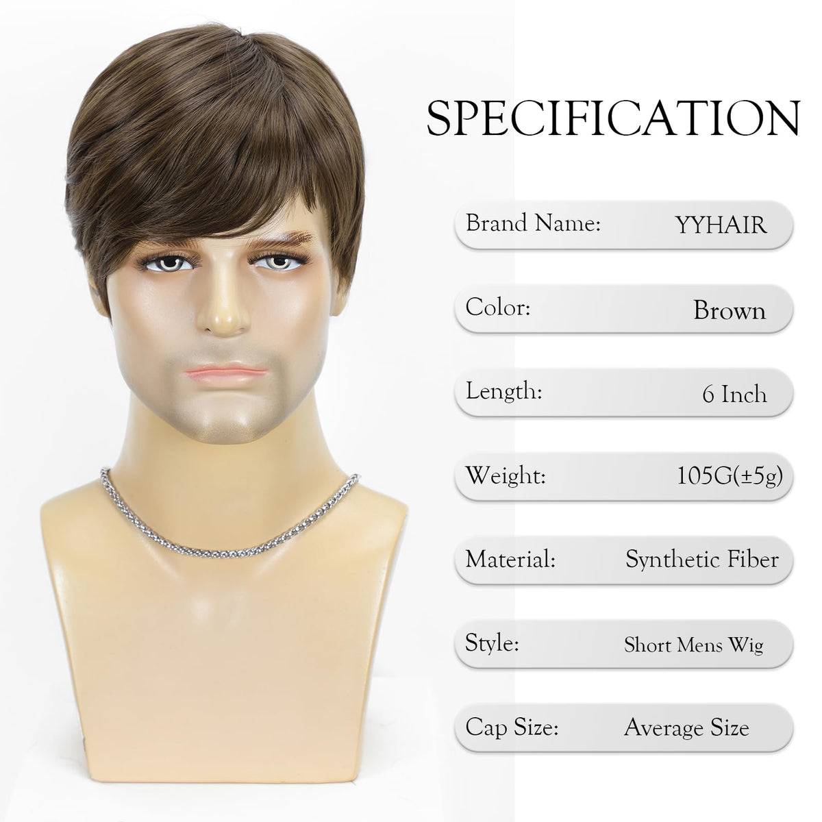 YYHR 80s Brown Wigs for Mens Mullet Rocker Costume Long Synthetic Hair Wig