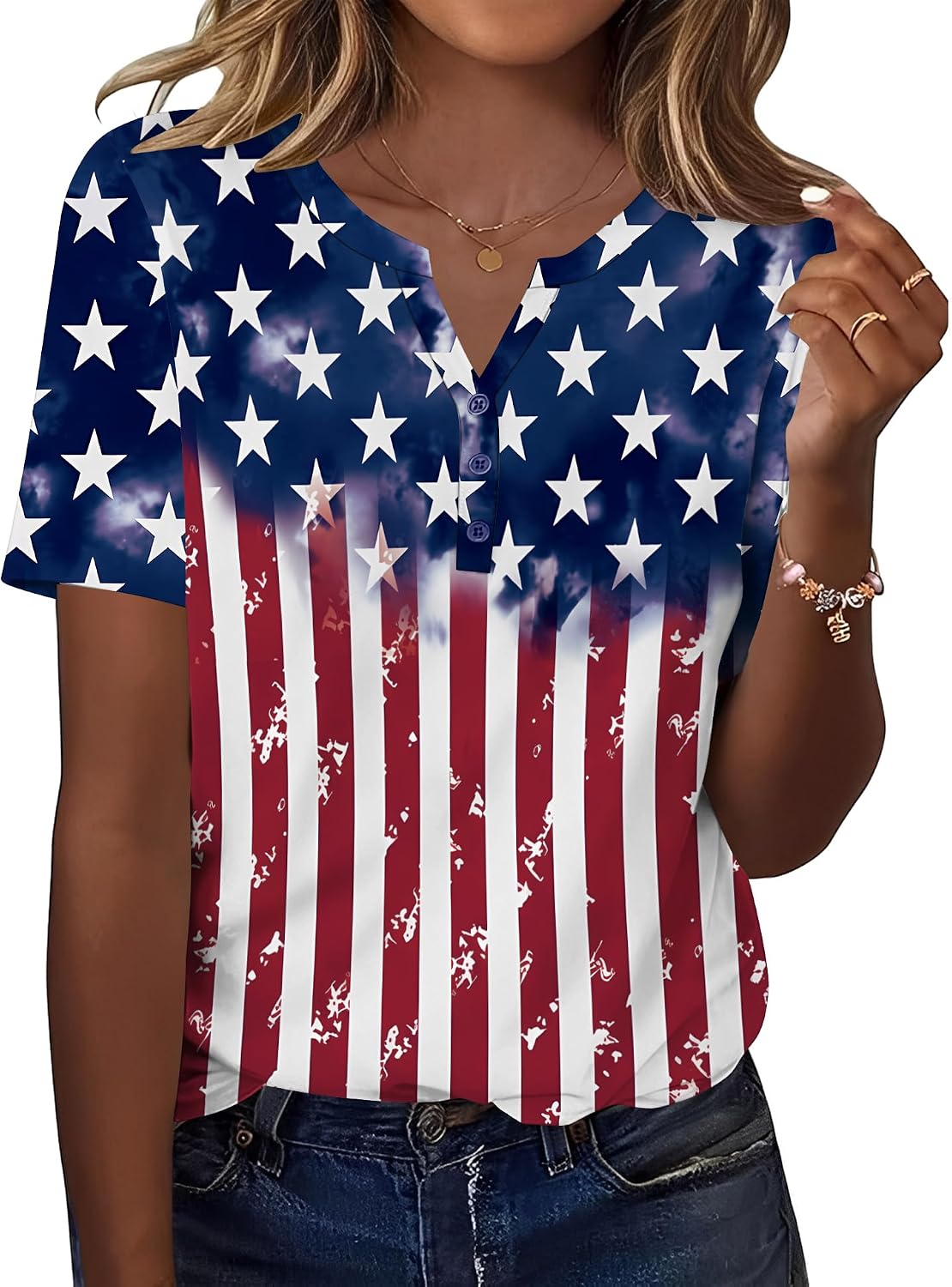 TCOT Women's Tops Dressy Casual Summer Blouses Short Sleeve Button V Neck Spring Tee Shirts
