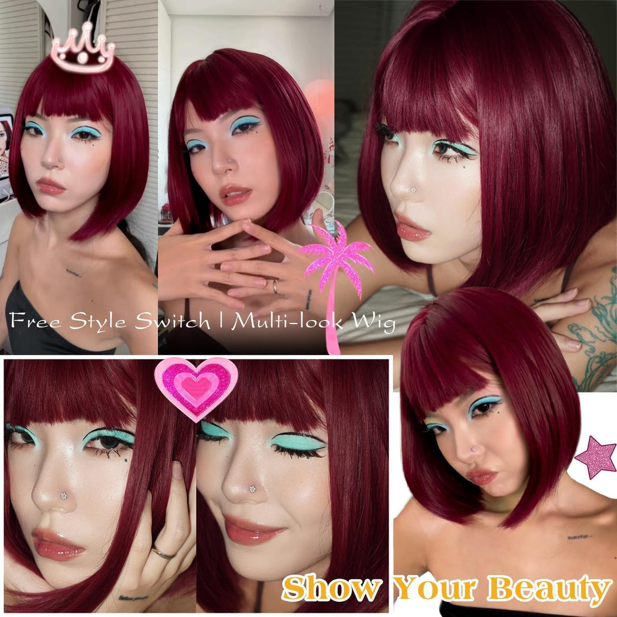 Bob Wig with Bangs for Women Short Straight Bob Wigs for Women 12inch