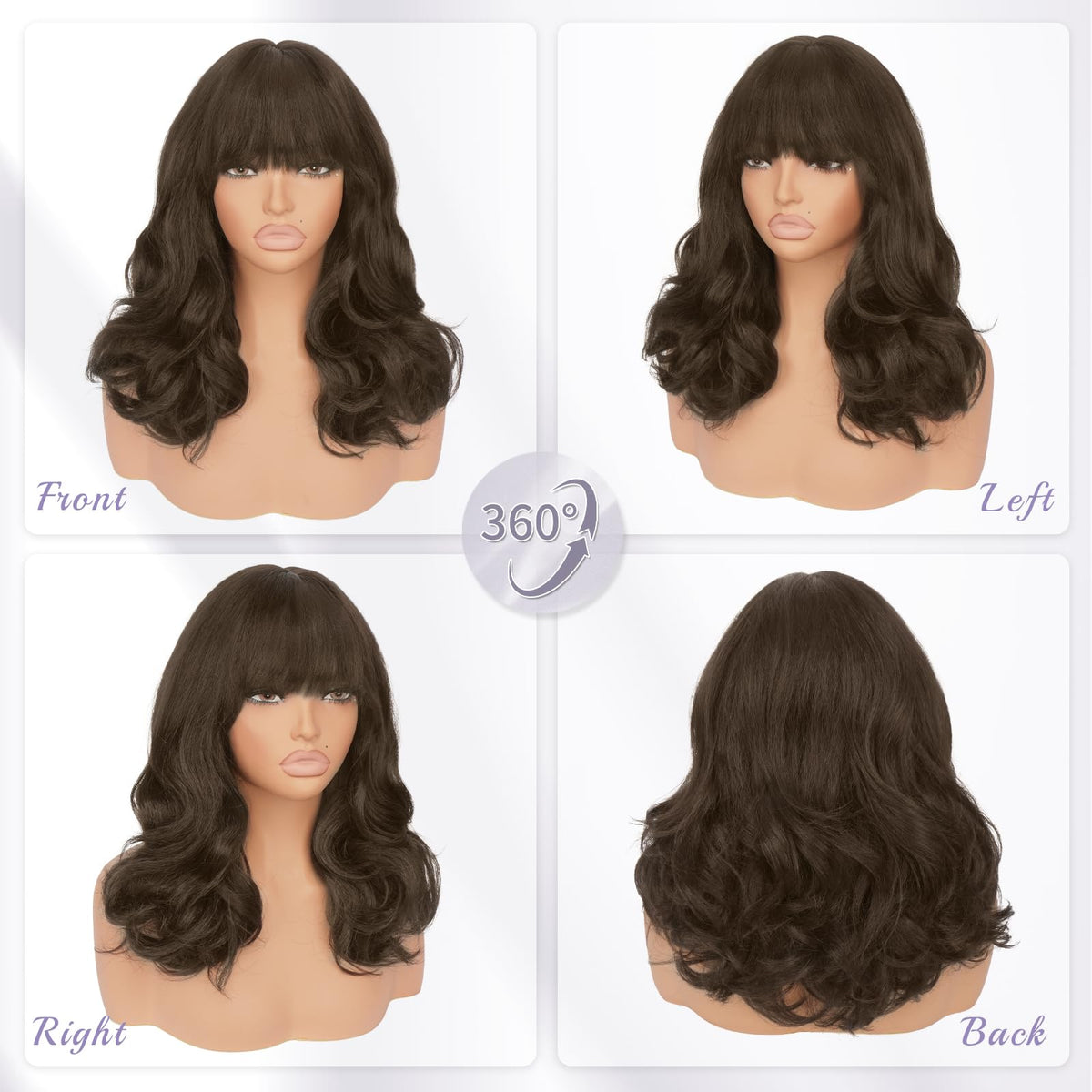 Burgundy Wig with Bangs 16 Inch Ombre Wig for Women