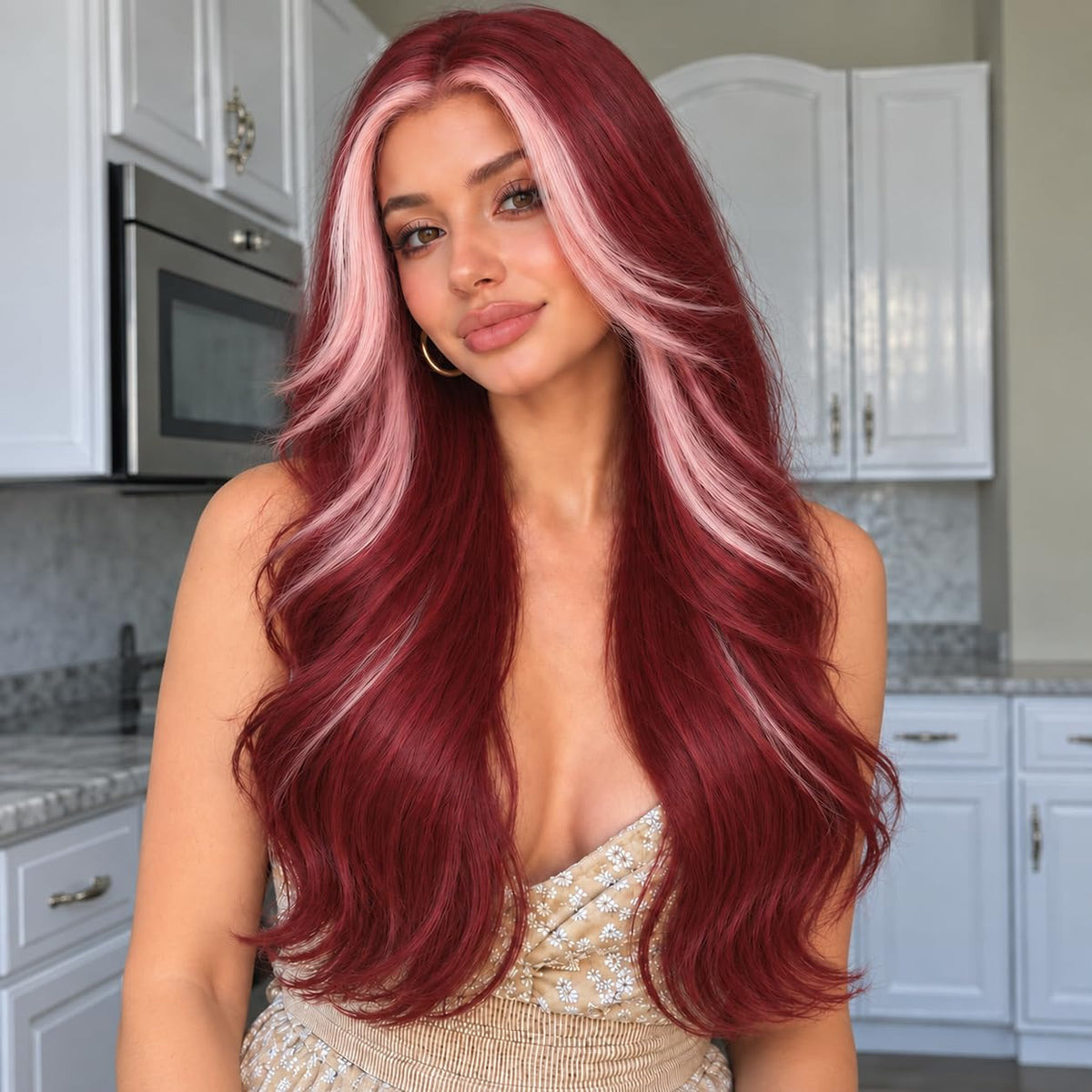Brown Wigs for Women 26 Inch Middle Part Wavy Synthetic Wig