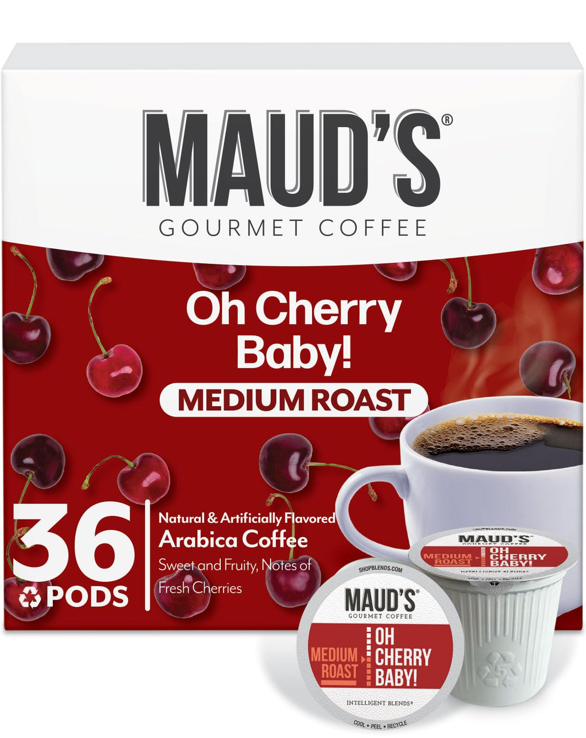 Maud's Cherry Flavored Medium Roast Coffee Pods, 18ct