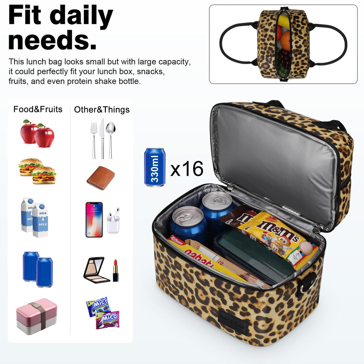 BALORAY Lunch Bag for Women Men Adult Lunch Box (Cherry), M