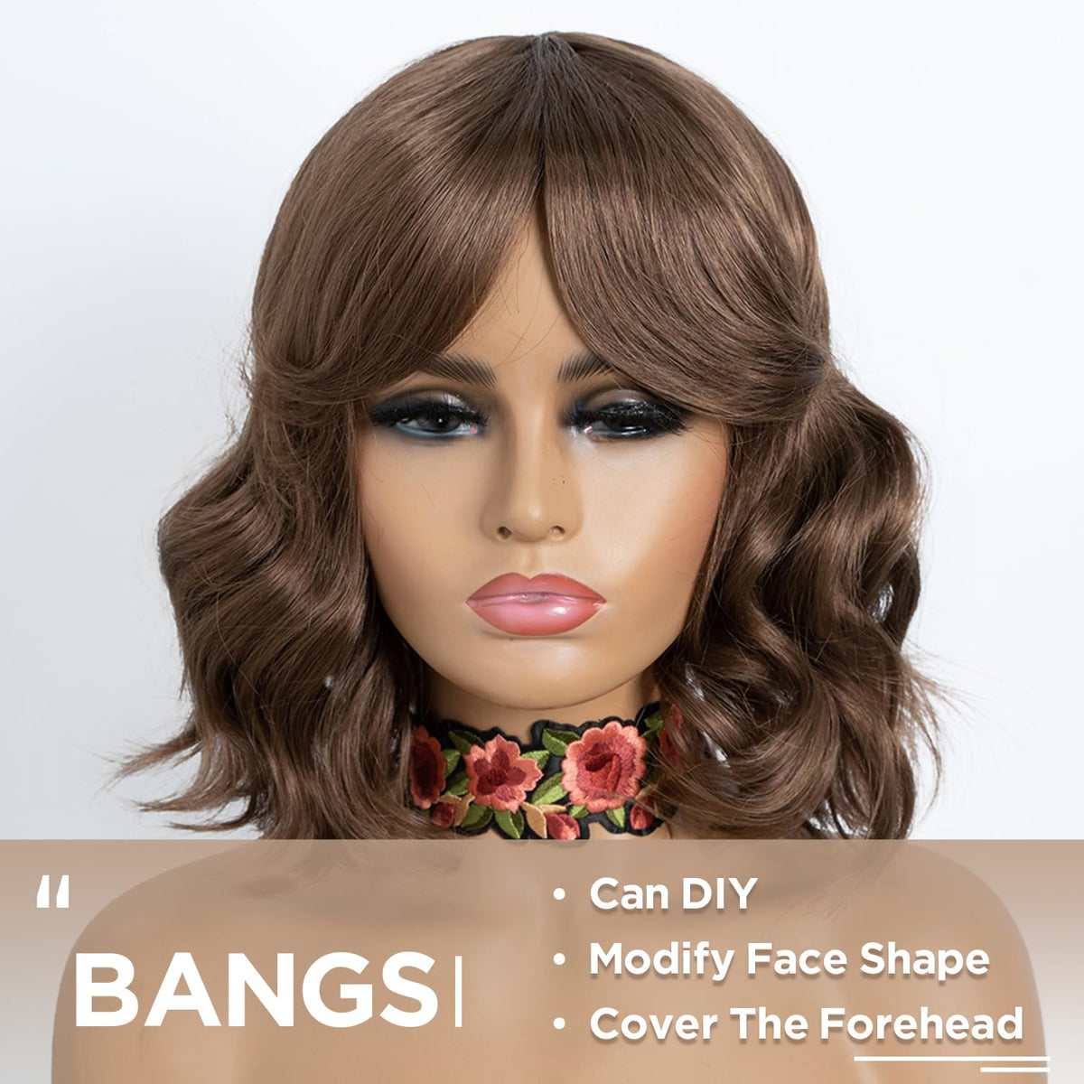NOBLE Blue Wig with Bangs 12 Inches Short Bob Curly Wig Blue Wigs for Women Colorful Wavy Bob Wigs with Air Bangs Heat Resistant Synthetic Silver Blue Halloween Wigs for Cosplay Party