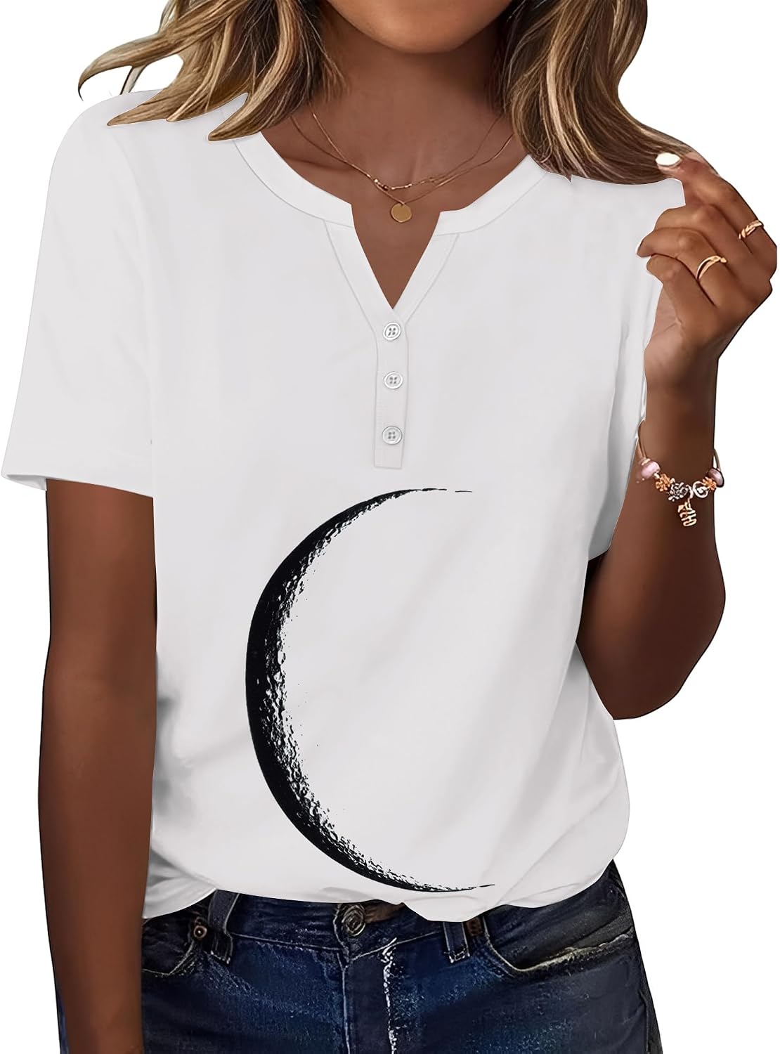 TCOT Women's Tops Dressy Casual Summer Blouses Short Sleeve Button V Neck Spring Tee Shirts