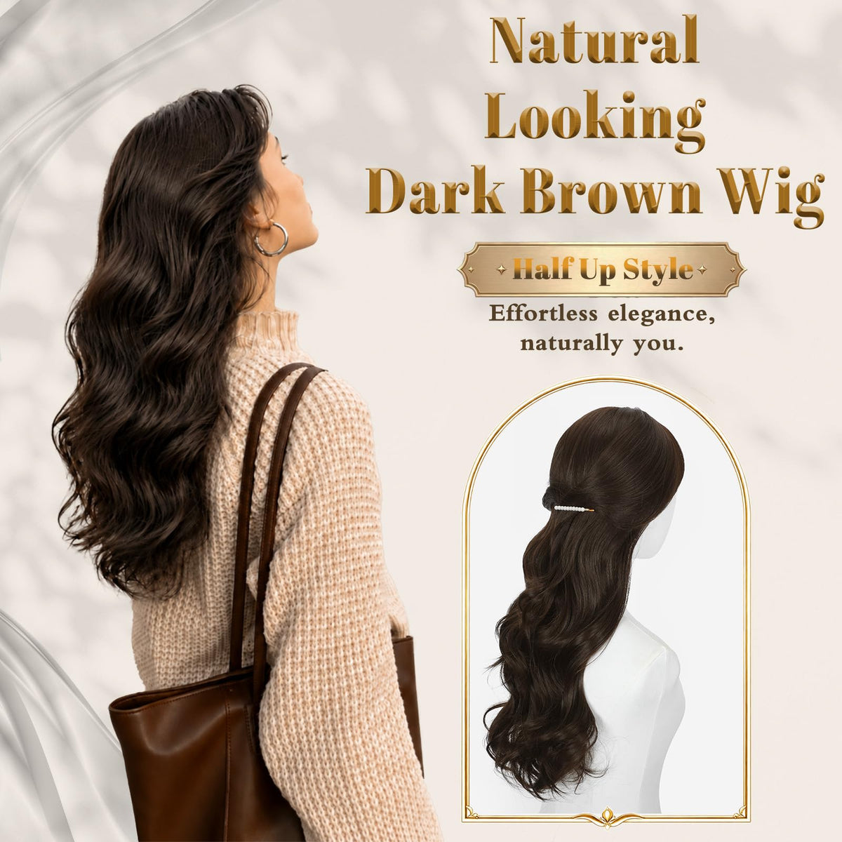 Rooted Honey Wig with Bangs for Women 24 Inch Long Wavy Synthetic Hair