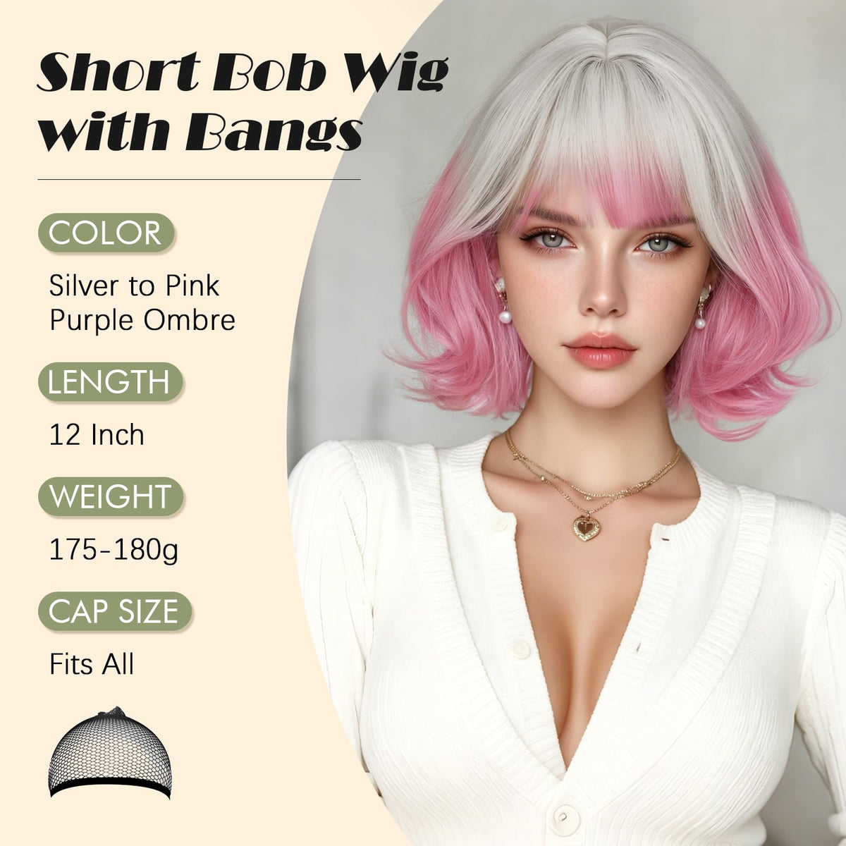 SOFEIYAN Short Wavy Violet Blue Wig - 12 Inch Dark Ginger Bob Wig with Bangs for Women Curly Shoulder Length Bob Wig with Bangs Soft Synthetic Hair Wigs for Girls Daily Party Use