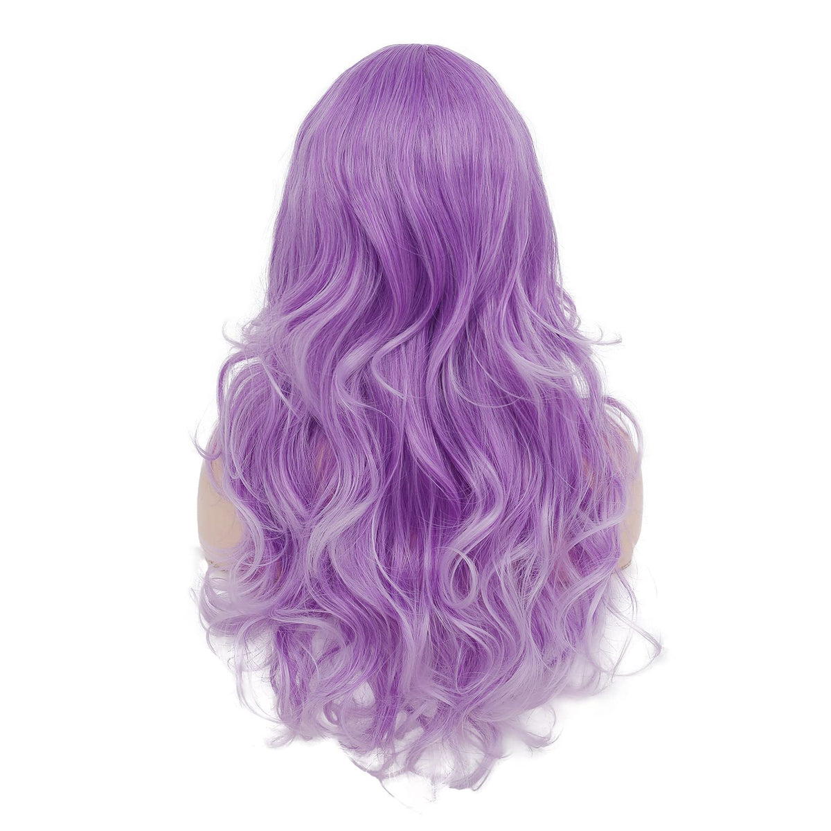 Long Curly Wavy Silver Grey to Purple Wig Side Part Natural Looking Synthetic Cosplay Wig for Women