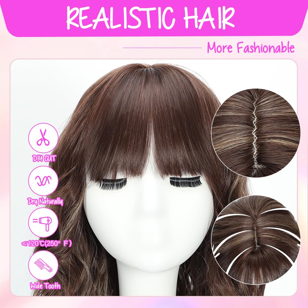 Black Wig with Bangs Long curly wavy Wigs for Women26In Synthetic Black Wig