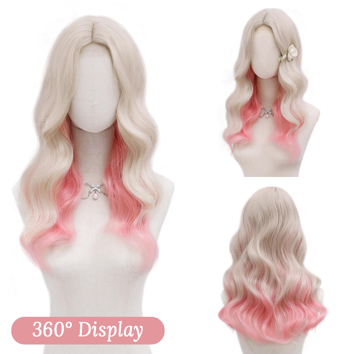 MORICA Ombre Dark Green Wigs for Women, 18 Inch Wavy Middle Part Wig