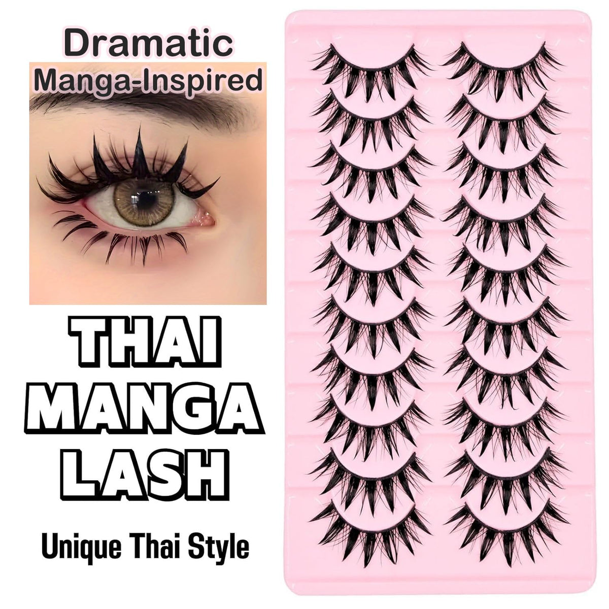 10 Pairs Manga Lashes Anime Cosplay Lashes Spiky Manga Style Lashes Janpanese 16mm Extension Natural Manhua Doll Eye Lashes Halloween/Party Makeup Look by AUGENLI (A3)