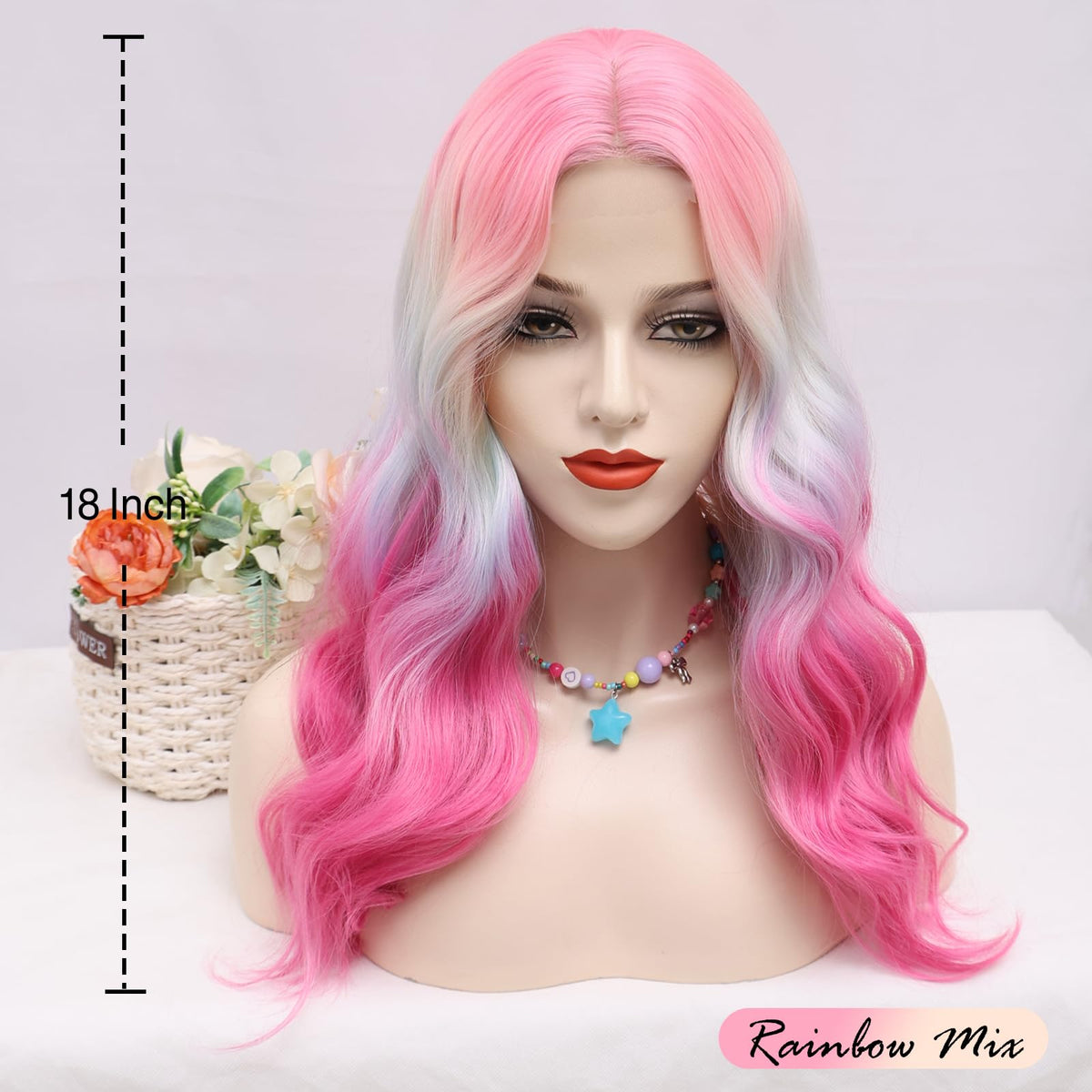 MORICA Ombre Dark Green Wigs for Women, 18 Inch Wavy Middle Part Wig