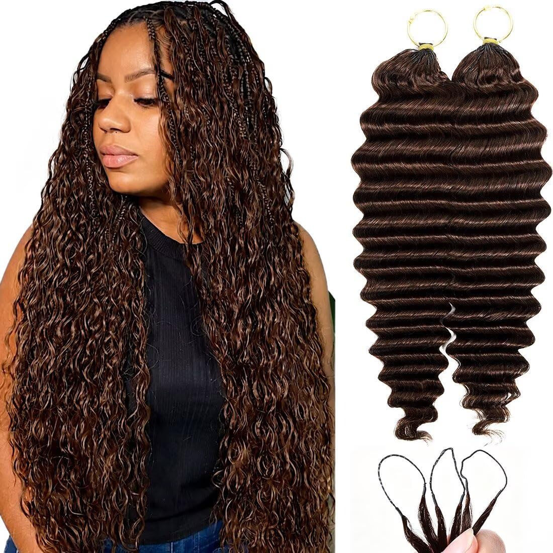 16 Inch Deep Wave Knotless Feather Crochet Human Hair #27 110g