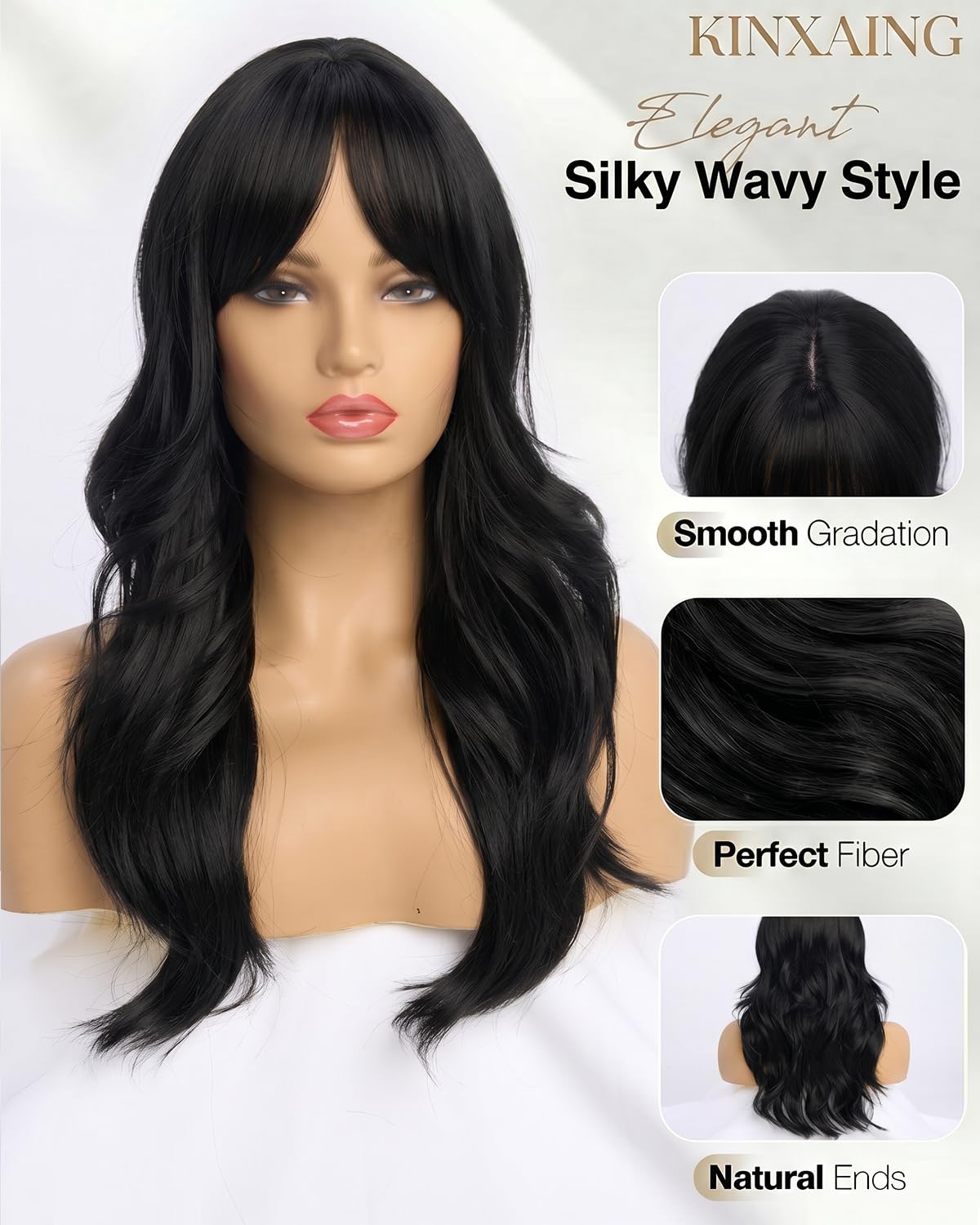 Ombre Pink Wavy Wig with Curtain Bangs 26 Inch – Long Layered Synthetic Hair Wig for Women, Natural Looking Dark Root Heat Resistant Wig, Soft Thick Full Wig for Daily Wear Party Cosplay