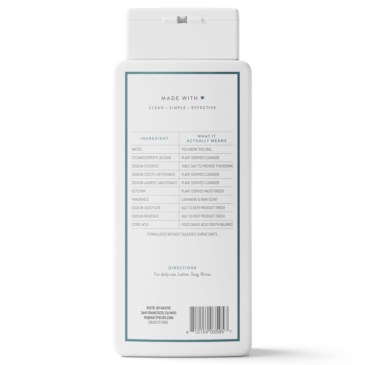 Native Clean Body Wash, Gentle & pH-balanced for Sensitive Skin, 24-Hr Freshness for Women & Men, Vegan & Cruelty-Free, Free of Sulfates & Parabens, Cherry & Vanilla Macaron, 18 fl oz