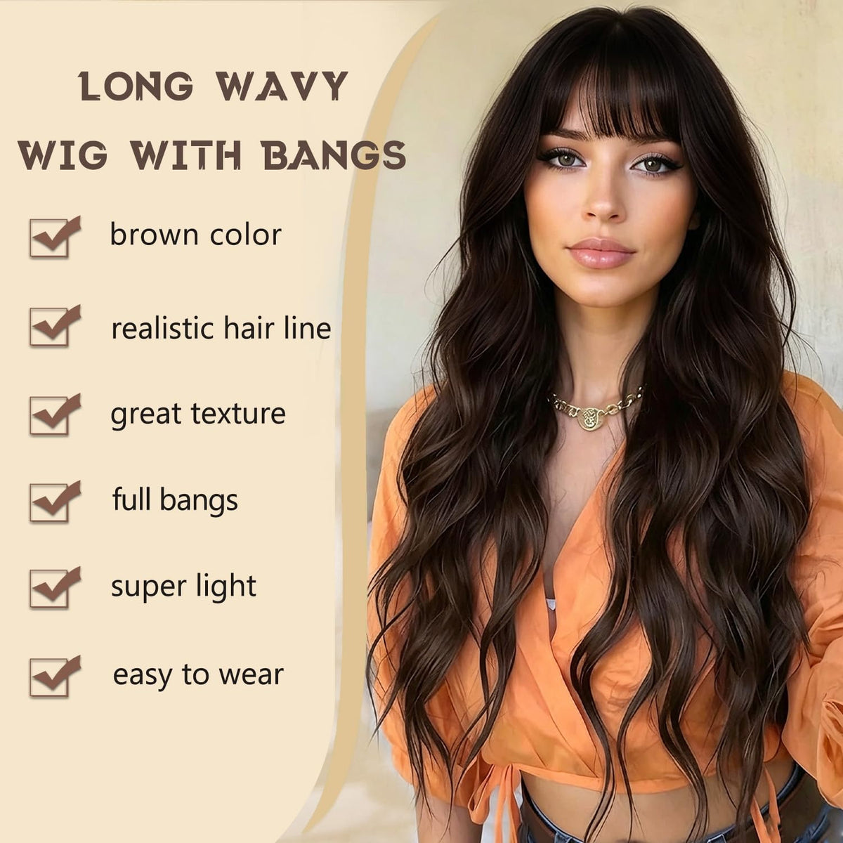 Burgundy Wig with Bangs for Women, Long Wavy Red Wig 26 Inch Wigs Heat Resistant Sythetic Wig for Daily Party Use