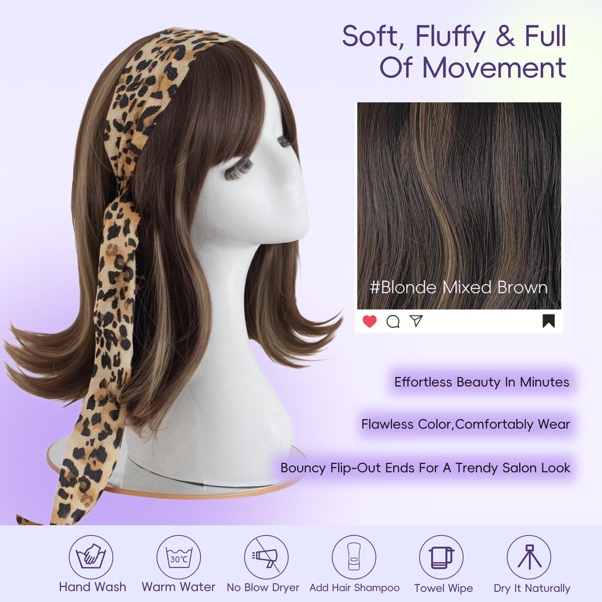 Brown Highlight T Part Lace Front Wig 14 Inch Wavy Bob Glueless Wig