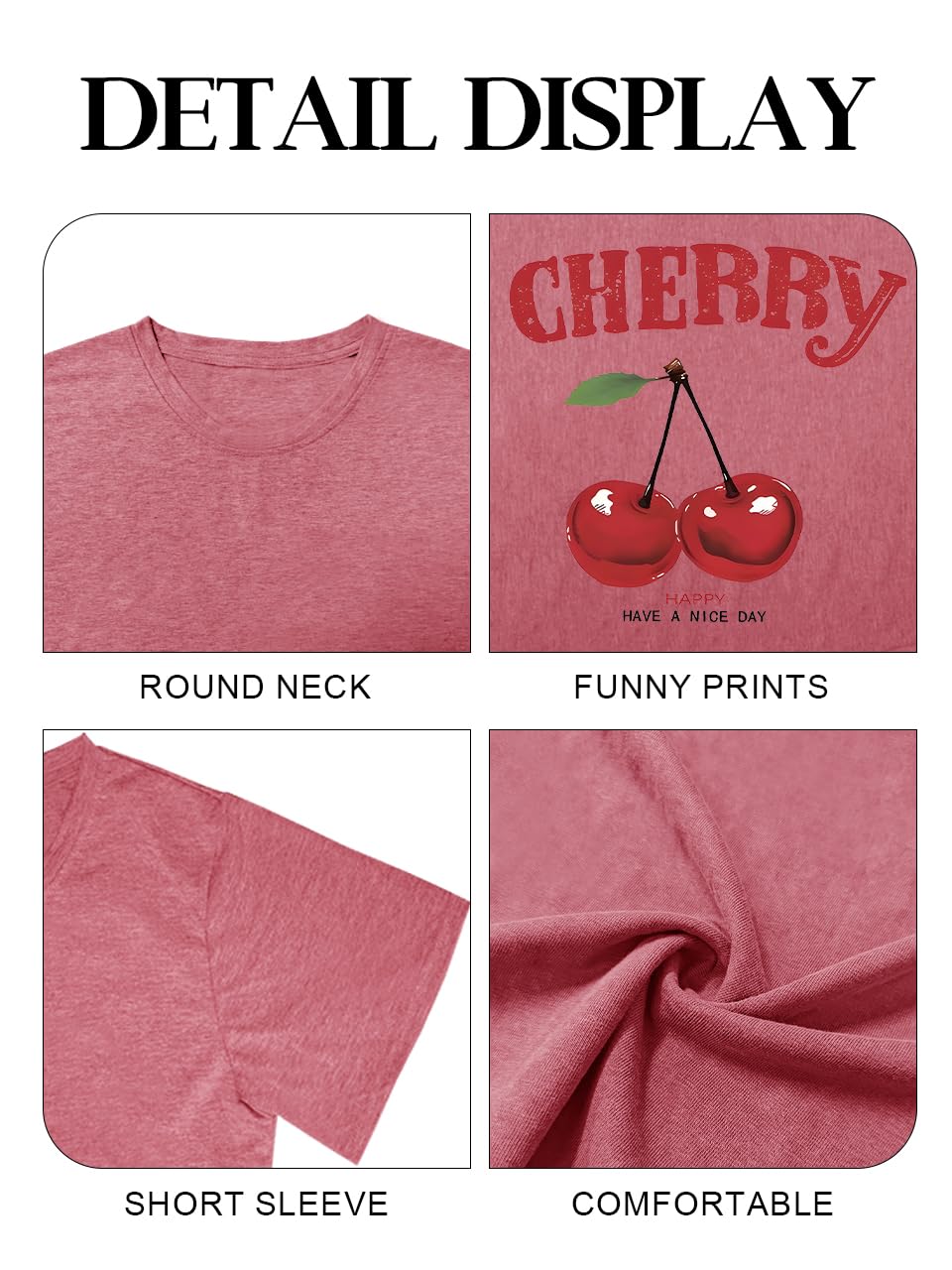 Cherry Graphic Tees Sweet Vibe Streetwear Shirt Short Sleeve Tops for Women