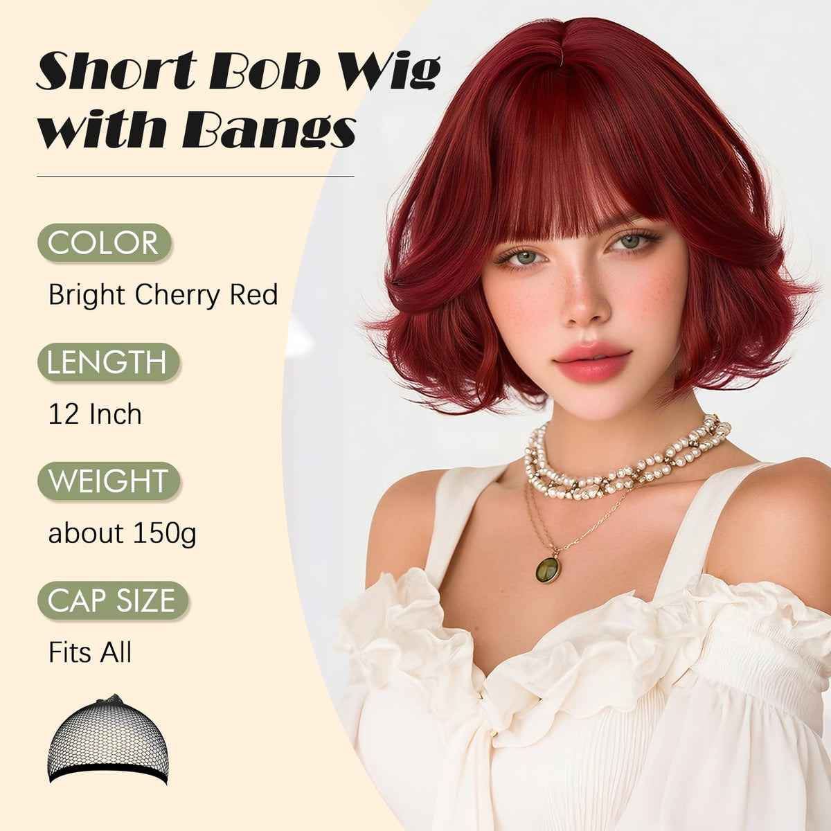 SOFEIYAN Short Wavy Violet Blue Wig - 12 Inch Dark Ginger Bob Wig with Bangs for Women Curly Shoulder Length Bob Wig with Bangs Soft Synthetic Hair Wigs for Girls Daily Party Use