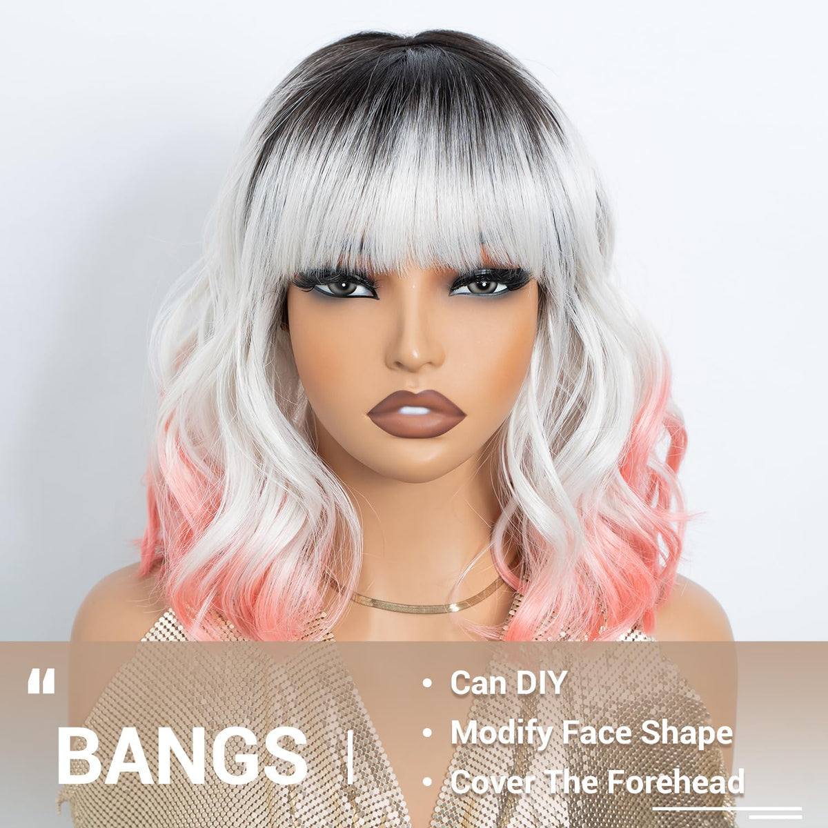 NOBLE Blue Wig with Bangs 12 Inches Short Bob Curly Wig Blue Wigs for Women Colorful Wavy Bob Wigs with Air Bangs Heat Resistant Synthetic Silver Blue Halloween Wigs for Cosplay Party