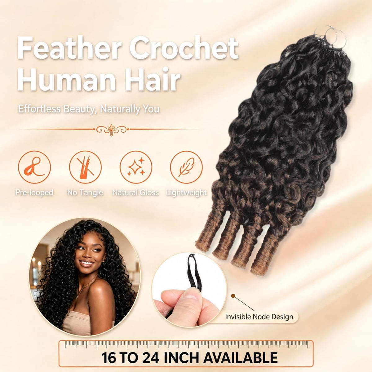 Crochet Human Hair for Black Women, Miracle Deep Wave Mini Knots Feather Crochet Human Hair Extensions 18 Inch 150g 120 Strands, Pre-Separated Invisible Knotless Remy Bundles Natural Black