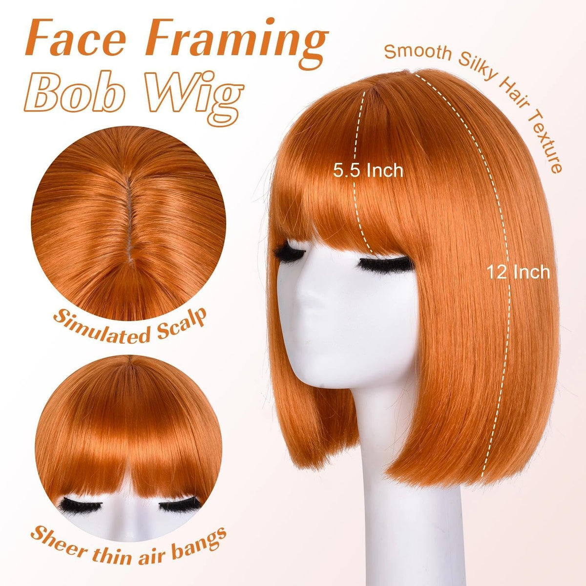 Bob Wig with Bangs for Women Short Straight Bob Wigs for Women 12inch