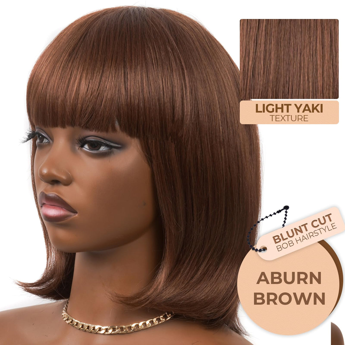 ToyoTress Bob Wig With Bangs - 12 Inch Peek-a-boo Color Short Bob Wig For Black Women Black Mix Brown Daily Costume Wigs, Light Yaki Straight Synthetic Hair Wigs Heat Resistant (12 Inch, SH30-612H)