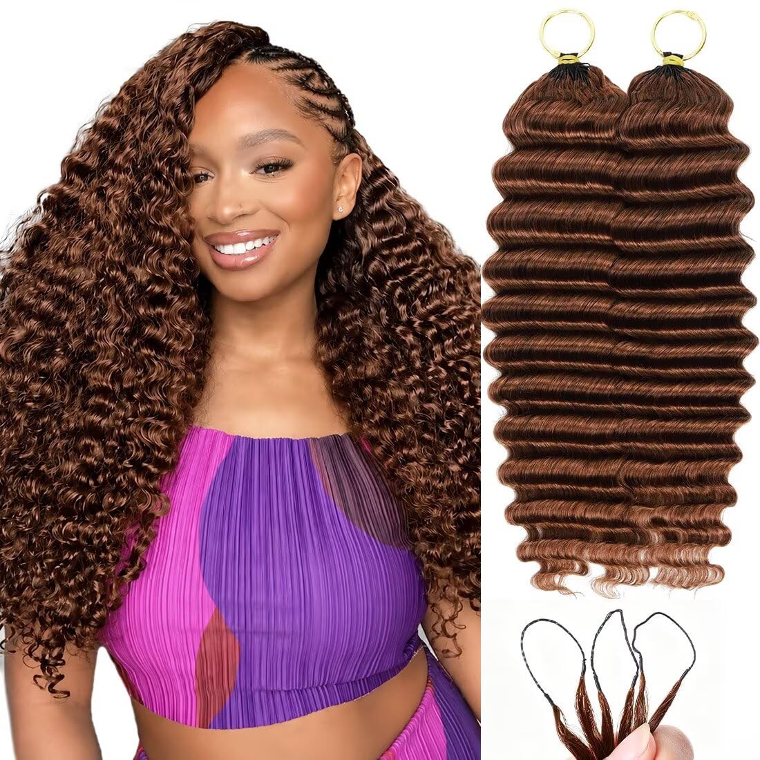 16 Inch Deep Wave Knotless Feather Crochet Human Hair #27 110g