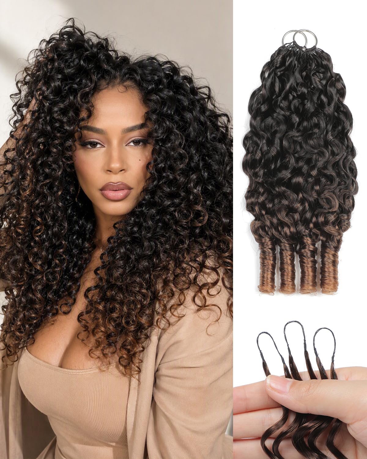 Crochet Human Hair for Black Women, Miracle Deep Wave Mini Knots Feather Crochet Human Hair Extensions 18 Inch 150g 120 Strands, Pre-Separated Invisible Knotless Remy Bundles Natural Black