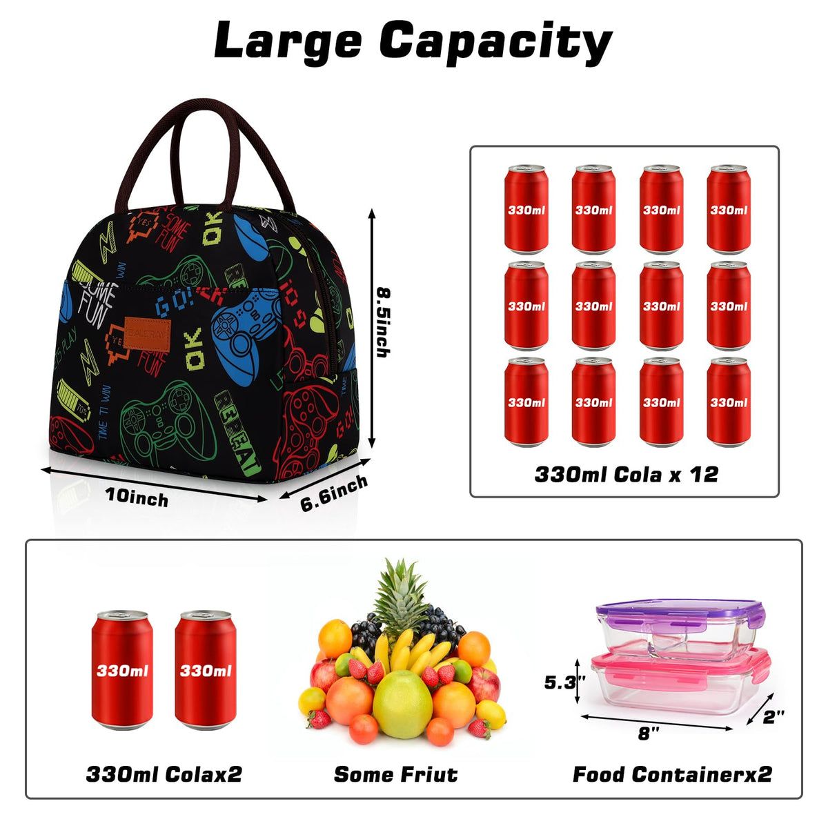 BALORAY Lunch Bag for Women Men Adult Lunch Box (Cherry), M