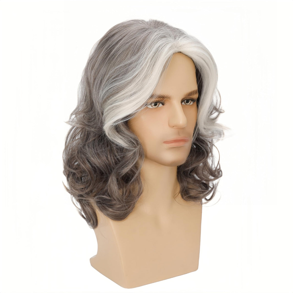 Mens Black Wig Long Curly Natural Hair Wig Layered Wavy for Daily Party Costume Cospaly Halloween