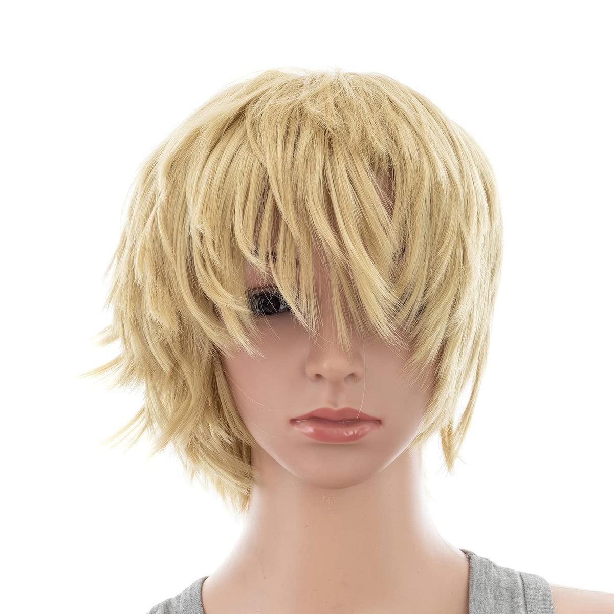 SWACC Unisex Fashion Spiky Layered Short Anime Cosplay Wig for Men and Women (1B-Off Black)