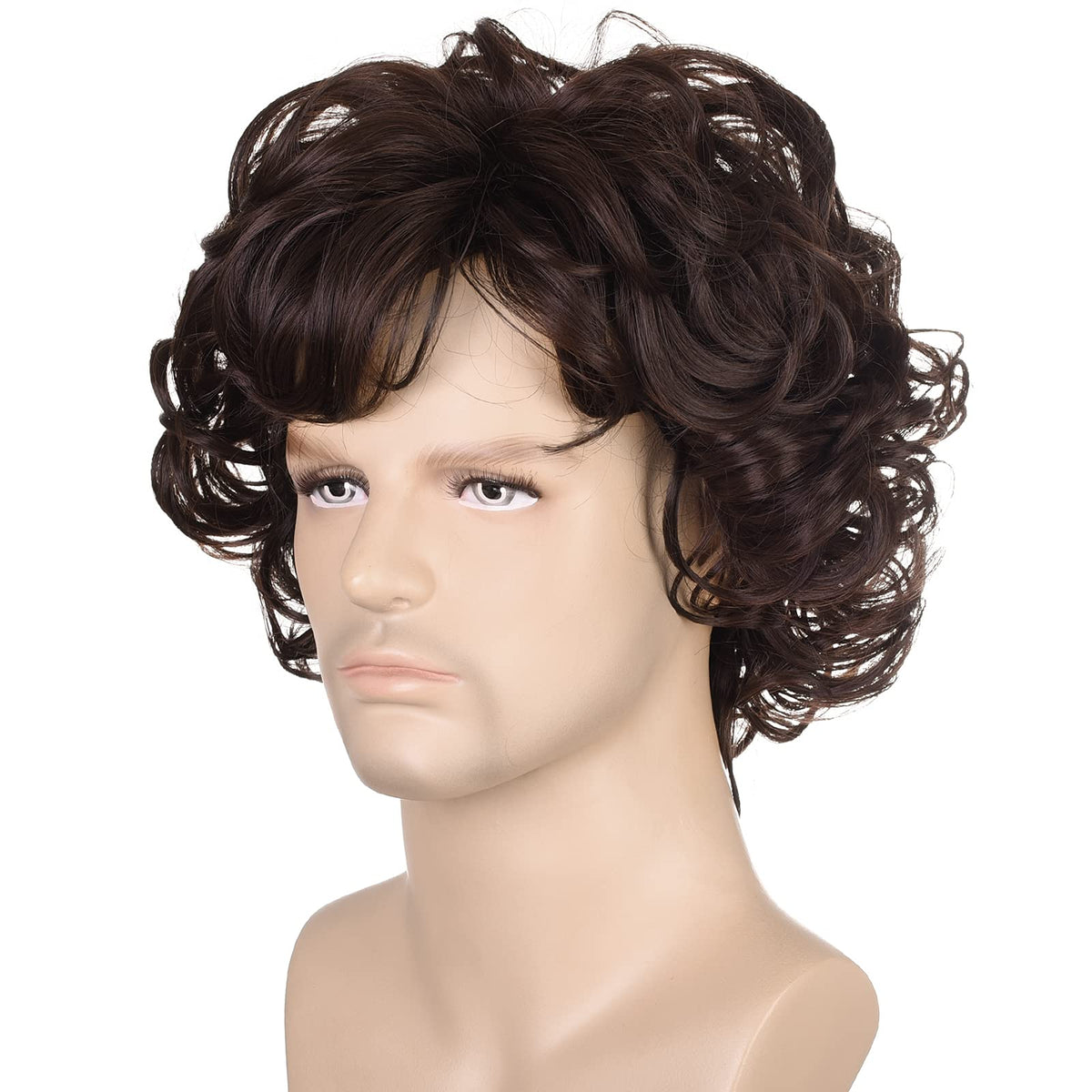 70s Disco Black Jerry Curl Wig with Glasses Mustache Necklace for Men