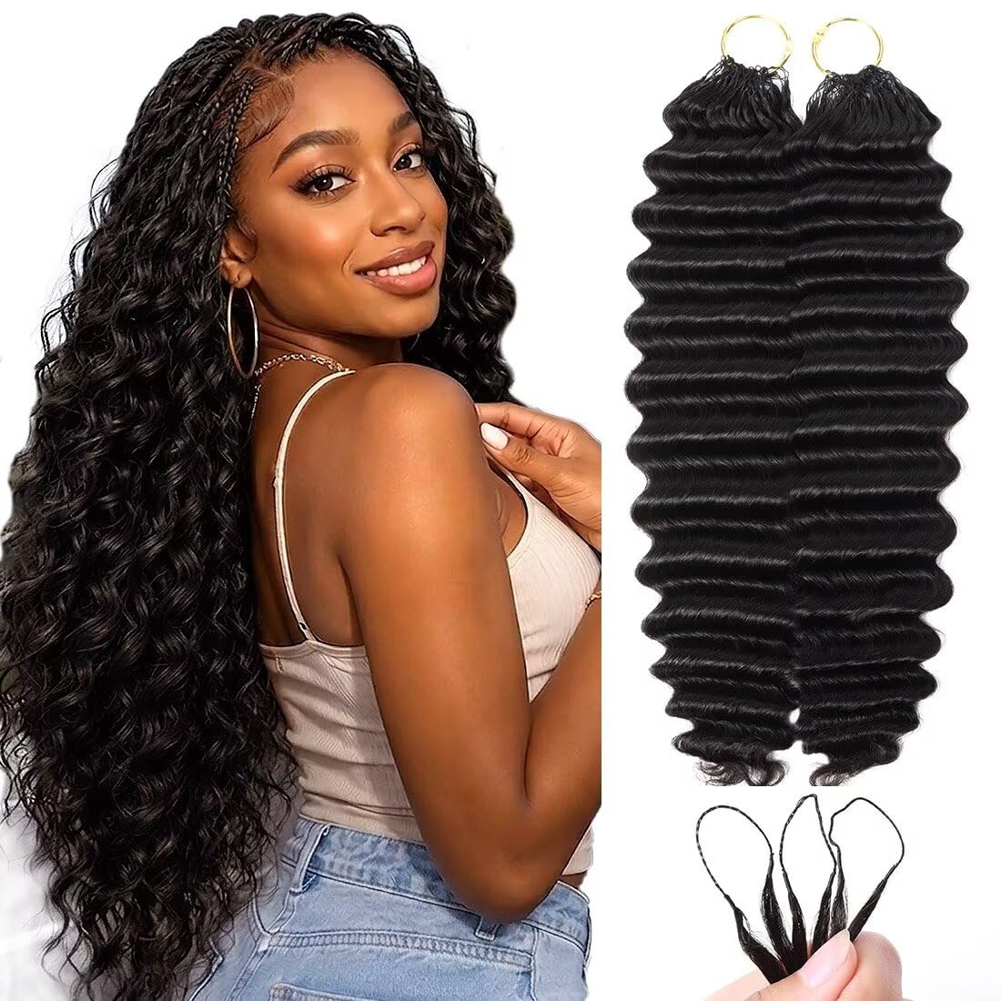16 Inch Deep Wave Knotless Feather Crochet Human Hair #27 110g
