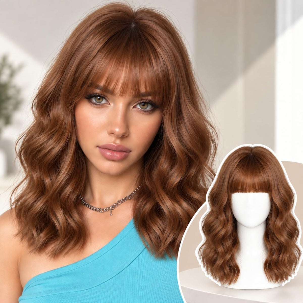 Black Wig with Bangs Long curly wavy Wigs for Women26In Synthetic Black Wig