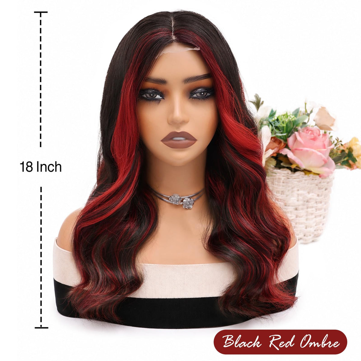 MORICA Ombre Dark Green Wigs for Women, 18 Inch Wavy Middle Part Wig