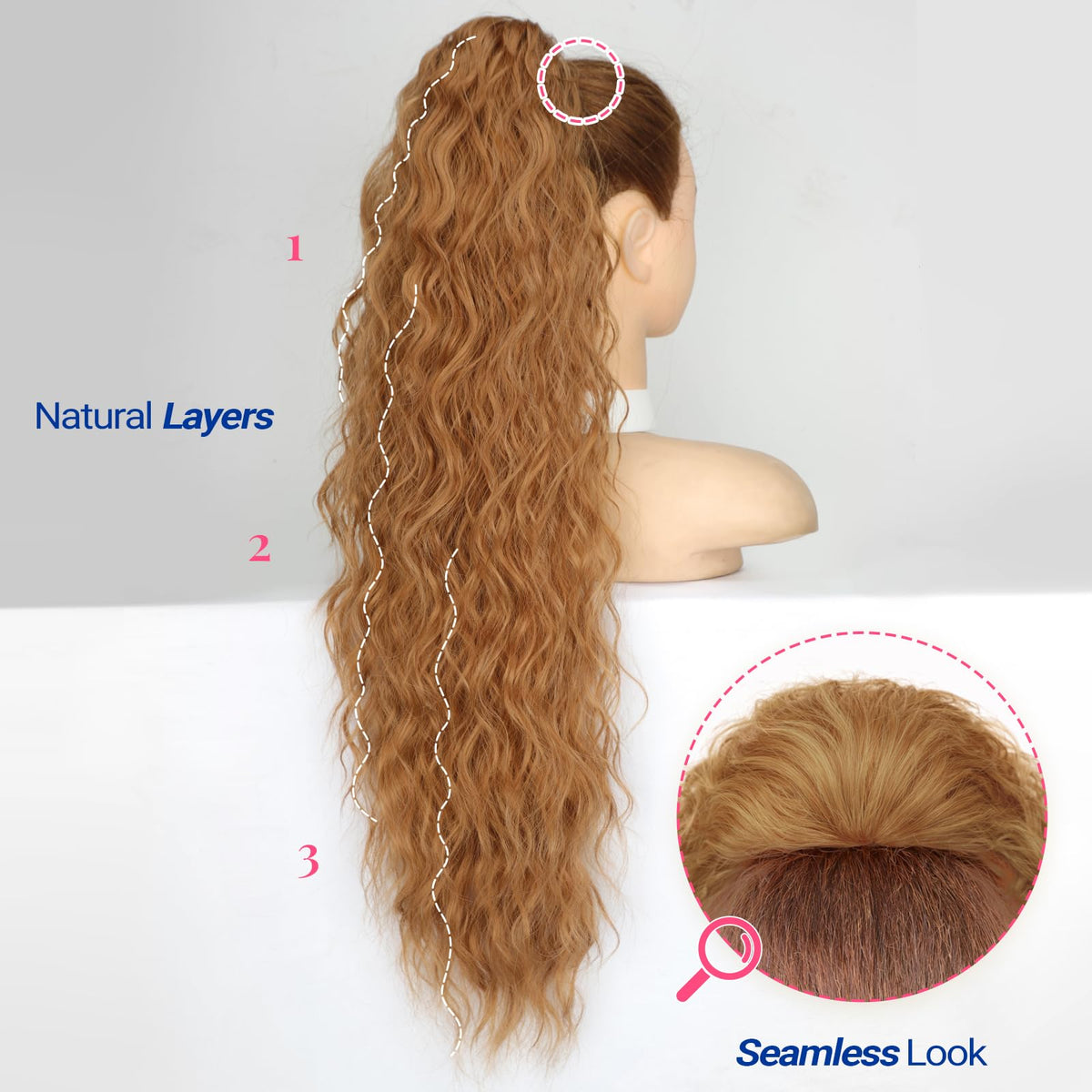 KooKaStyle Long Medium Brown Curly Synthetic Drawstring Ponytail Extension