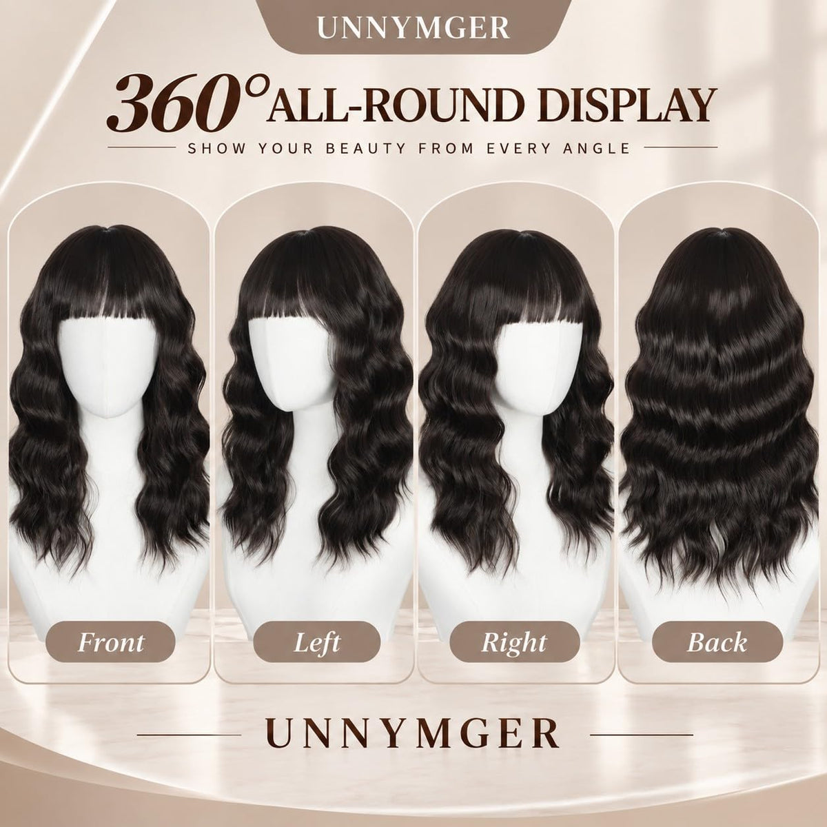 Black Wig with Bangs Long curly wavy Wigs for Women26In Synthetic Black Wig