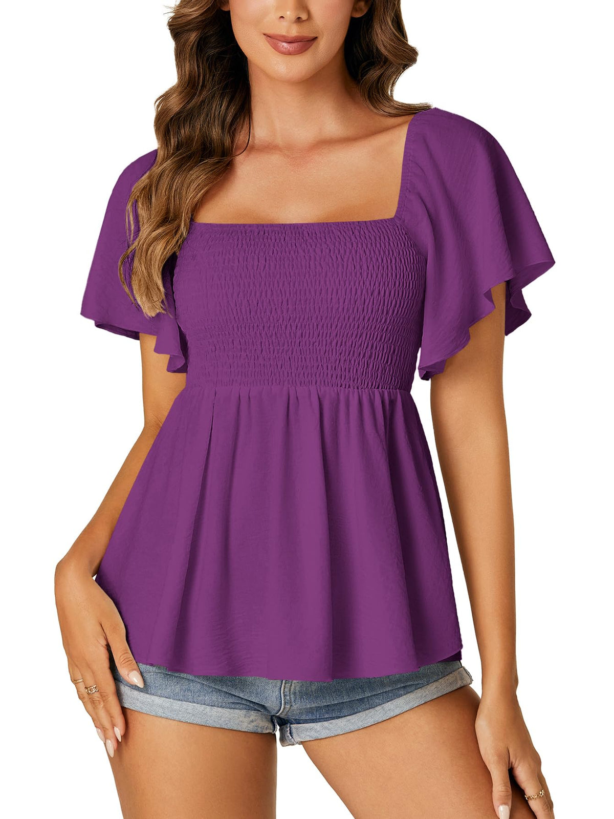 LYANER Women's Square Neck Cute Peplum Top