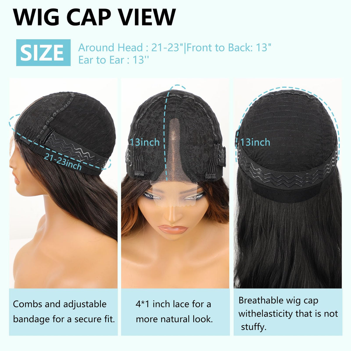 AISI HAIR Black Wig for Women, Long Wavy Lace Hairline Synthetic Wig 26Inch