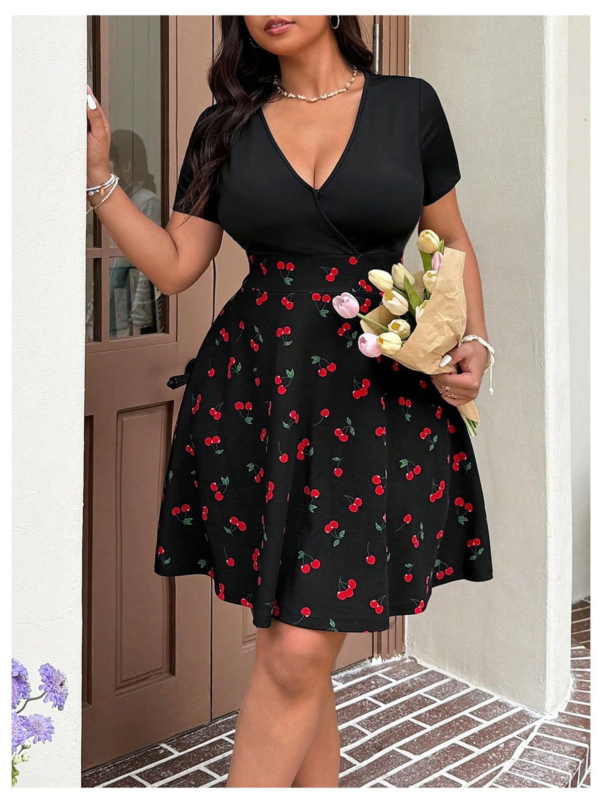 SOLY HUX Women's Plus Size Summer Short Dresses Short Sleeve Print Dress